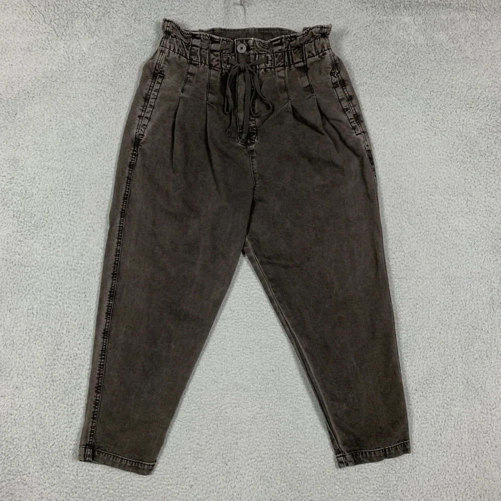 Free People Margate Trouser Womens Medium Brown Pleated Button Fly Paperbag Pant - Picture 1 of 12